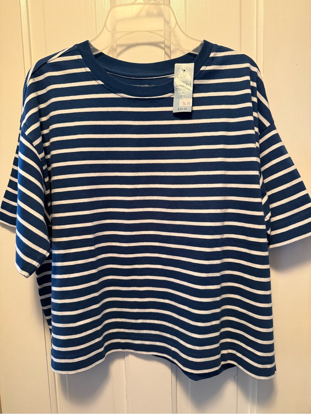 Loft ladies royal Blue & White Striped Tee- medium petite